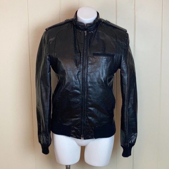 Vintage Jackets & Blazers - Vintage 80s 90s Leather Bomber Jacket Small Moto Biker Motorcycle